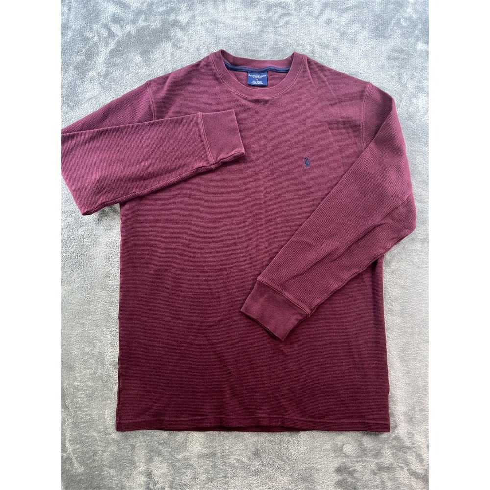 Polo Ralph Lauren Shirt Mens XL Maroon Waffle Knit Thermal Sleepwear Long Sleeve - Picture 2 of 7
